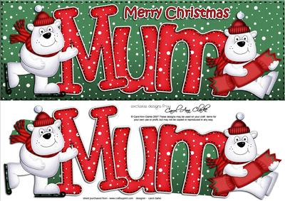 Large Dl Xmas Mum with Polar Bears Quick Card 3D Decoupage