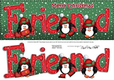 Large Dl Xmas Friend with Penguins Quick Card 3D Decoupage