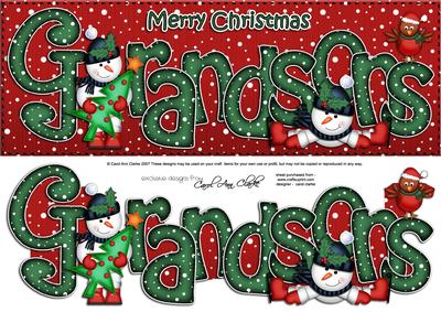 Large Dl Xmas Grandsons with Snowmen Quick Card 3D Decoupage