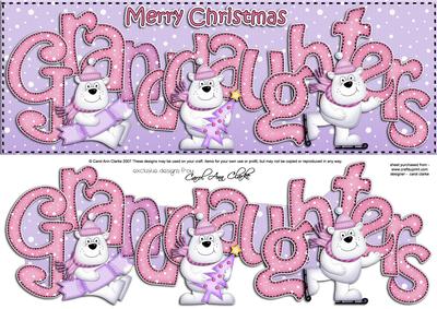 Large Dl Xmas Granddaughters with Polar Bears 3D Decoupage