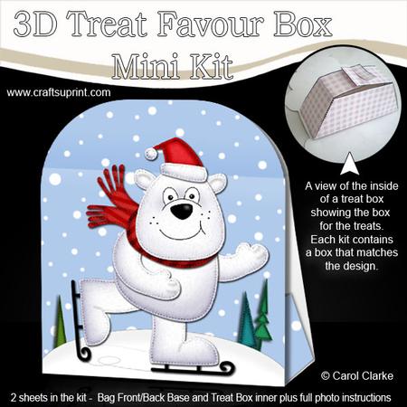 3D Xmas Skating Polar Bear Treat or Favour Box Mini Kit