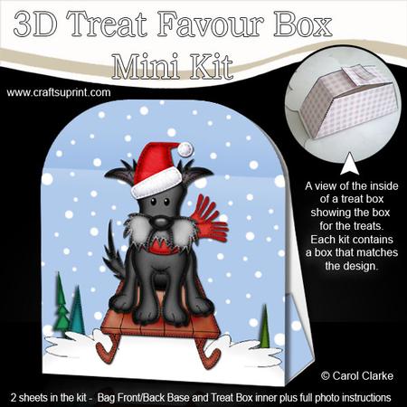 3D Xmas Sledging Scottie Dog Treat or Favour Box Mini Kit
