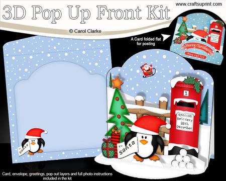 3D Pop Up Front Penguin Xmas Card Kit