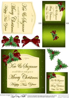 Xmas Champers Label Kev & Suzanne 3D Decoupage, Topper, Tag
