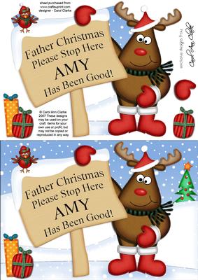 Xmas Rudolph Amy's Been Good A5 Quick Card 3D Decoupage