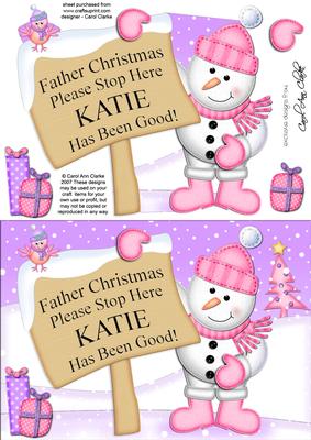 Xmas Snowman Katie's Been Good A5 Quick Card 3D Decoupage