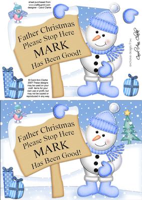 Xmas Snowman Mark's Been Good A5 Quick Card 3D Decoupage