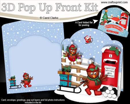 3D Pop Up Front Xmas Robins Card Kit