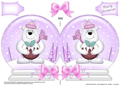 Xmas Ben Polar Bear's Pudding Snow Globe Shaped Card