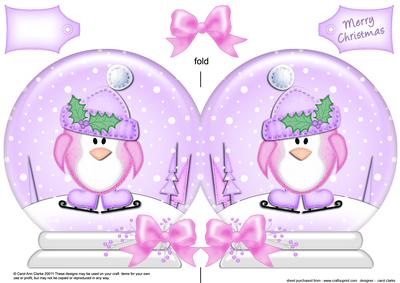 Xmas Skating Penguin Snow Globe Shaped Card