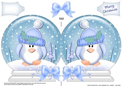 Xmas Cute Penguin Snow Globe Shaped Card