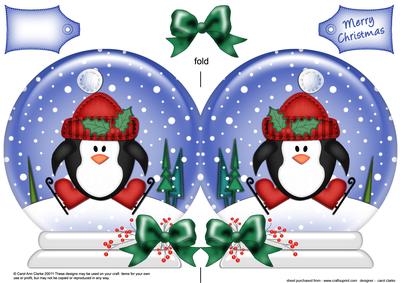 Xmas Cute Penguin Snow Globe Shaped Card