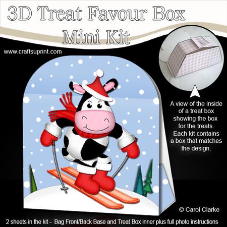 3D Xmas Skiing Milly Moo Cow Treat or Favour Box Mini Kit