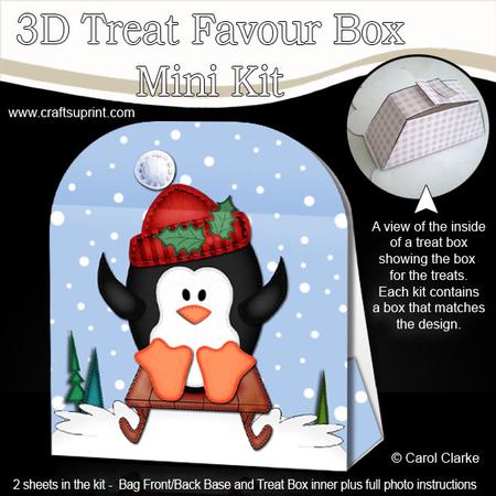 3D Xmas Sledging Penguin Treat or Favour Box Mini Kit