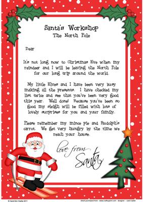 Christmas Skiing Santa A4 Child's Letter from Santa