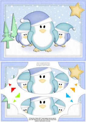 A5 Xmas Penguins Felties Scallop Corners and Pyramage