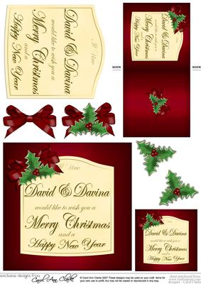 Xmas Wine Label David & Davina with 3D Decoupage