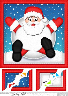 8 x 8 Xmas Oops Santa Snowball Scalloped Corner Topper
