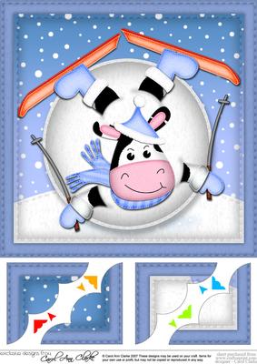 8 x 8 Xmas Oops Milly Moo Snowball Scalloped Corner Topper
