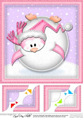 8 x 8 Xmas Oops Penguin Snowball Scalloped Corner Topper