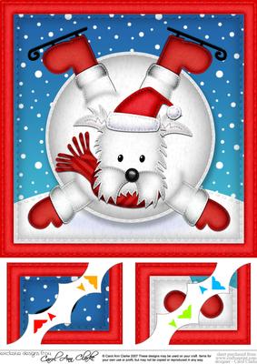 8 x 8 Xmas Oops Westie Dog Snowball Scalloped Corner Topper