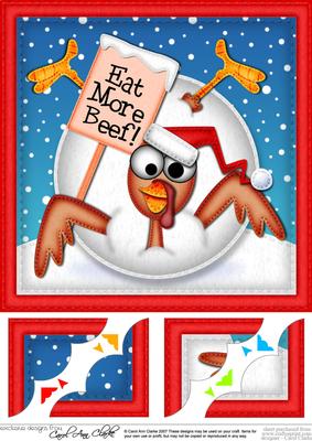 8 x 8 Xmas Oops Percy Turkey Snowball Scalloped Topper