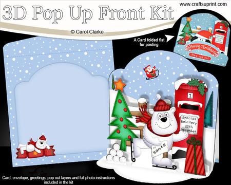 3D Pop Up Front Skating Polar Bear Xmas Card Kit
