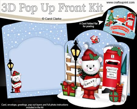 3D Pop Up Front Teddy Ed Xmas Card Kit