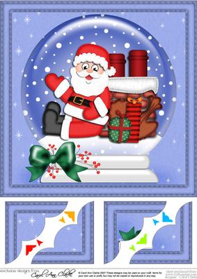 8 x 8 Xmas Rooftop Santa Snowglobe Scalloped Corner