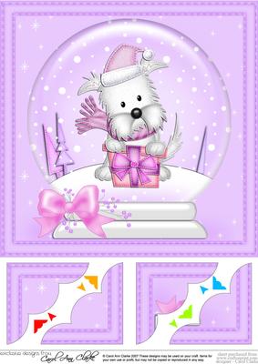 8 x 8 Xmas Westie Dog's Present Snowglobe Scalloped Corner
