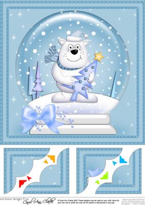 8 x 8 Xmas Polar Bear's Tree Snowglobe Scalloped Corner