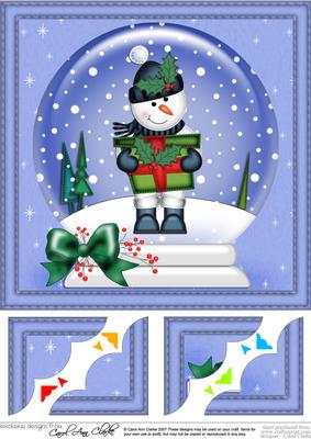 8 x 8 Xmas Snowman's Present Snowglobe Scalloped Corner