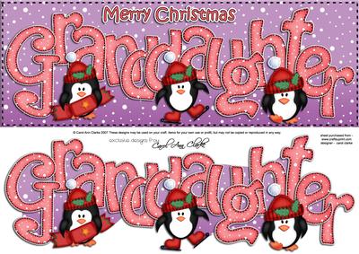Large Dl Xmas Granddaughter with Penguins 3D Decoupage