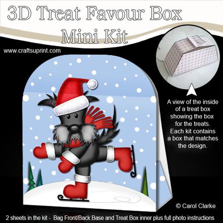 3D Xmas Skating Scottie Dog Treat or Favour Box Mini Kit