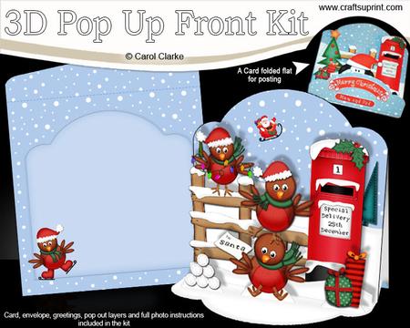3D Pop Up Front Cute Robins Xmas Card Kit