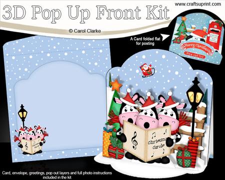3D Pop Up Front Carol Singing Moo Cows Xmas Card Kit