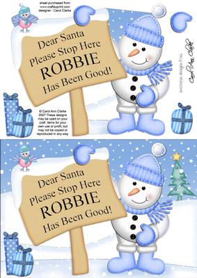 Xmas Snowman Robbie's Been Good A5 Quick Card 3D Decoupage