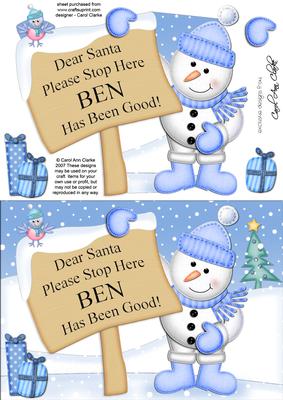 Xmas Snowman Ben's Been Good A5 Quick Card 3D Decoupage