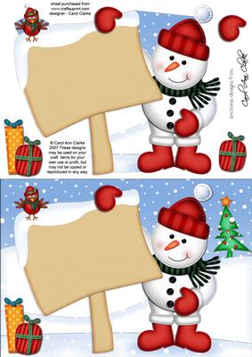 Xmas Snowman's Sign A5 Quick Card 3D Decoupage