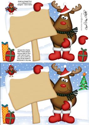 Xmas Rudolph's Sign A5 Quick Card 3D Decoupage