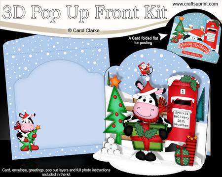 3D Pop Up Front Milly Moo Cow's Present Xmas Card Kit