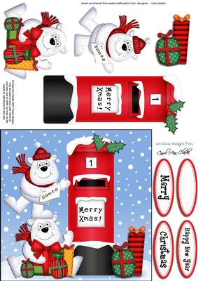Xmas Polar Bears N Postbox Quick Card N 3D Decoupage