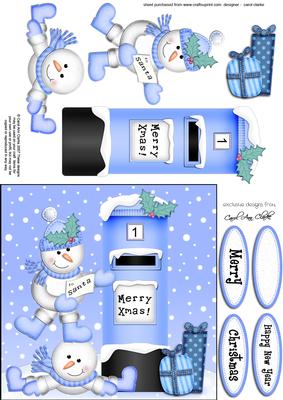 Xmas Snowmen N Postbox Quick Card N 3D Decoupage