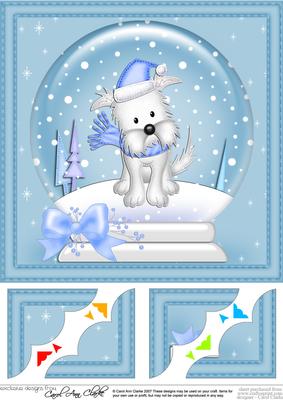 8 x 8 Xmas Jess Westie Dog Snowglobe Scalloped Corner