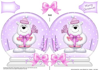 Xmas Ben Polar Bear's Present Snow Globe Shaped Card