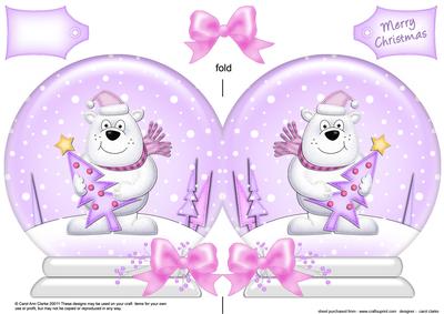 Xmas Ben Polar Bear's Tree Snow Globe Shaped Card