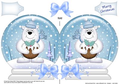 Xmas Ben Polar Bear's Pudding Snow Globe Shaped Card