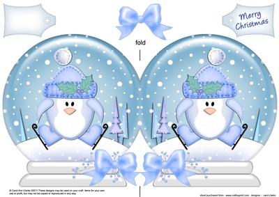Xmas Skating Penguin Snow Globe Shaped Card