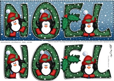 Large Dl Xmas Noel with Penguins Quick Card N 3D Decoupage