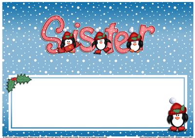 Xmas Sister with Penguins Matching Large Dl Insert